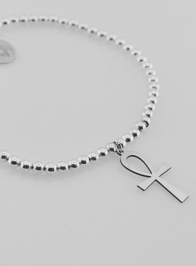 Bracelet Boule en Argent - Croix Egyptienne & Vierge à l'Enfant (pic 3)