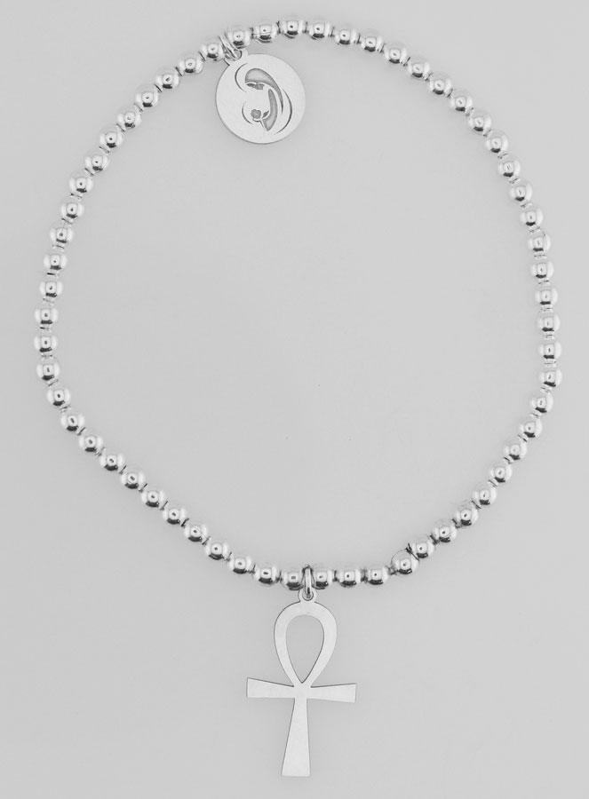 Bracelet Boule Croix Egyptienne & Vierge à l'Enfant - Argent (pic 1)