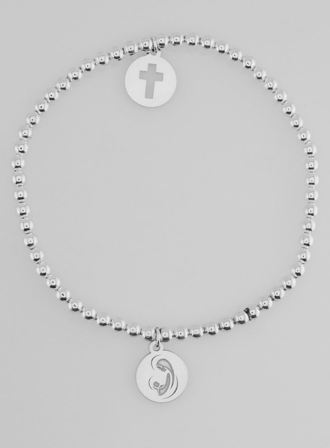 Bracelet Boule en Argent - Croix Ajourée & Vierge (pic 1)