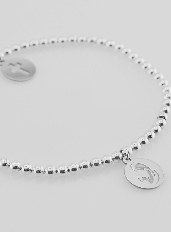 Bracelet Boule en Argent - Croix Ajourée & Vierge (pic 2)