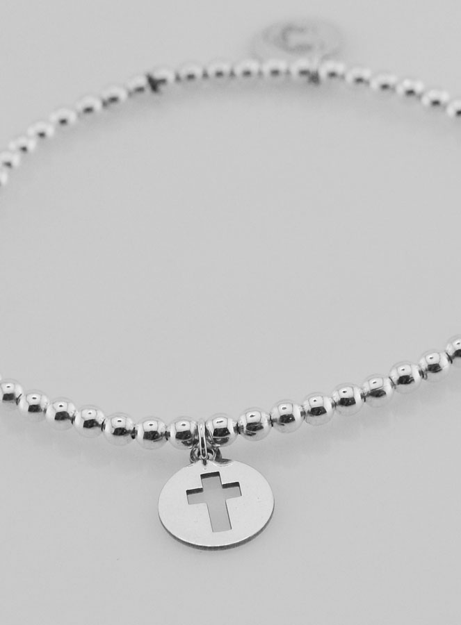 Bracelet Boule en Argent - Croix Ajourée & Vierge (pic 4)