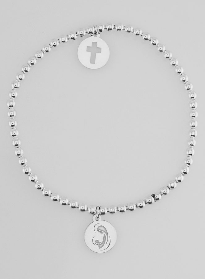 Bracelet Boule Croix & Vierge - Argent Massif (pic 1)