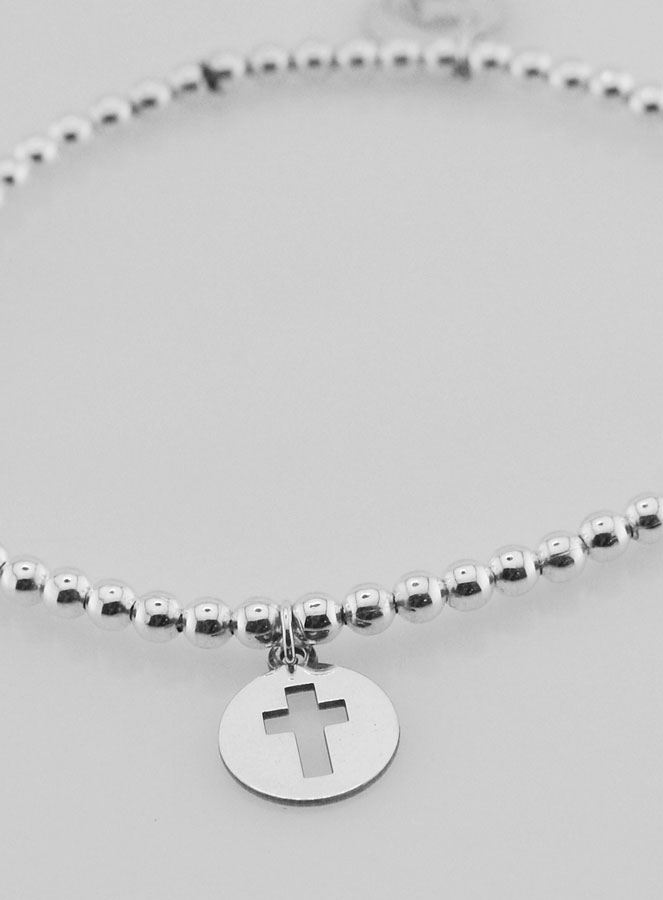 Bracelet Boule Croix & Vierge - Argent Massif (pic 3)