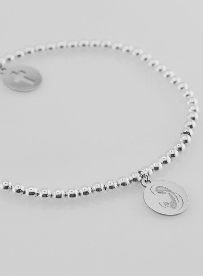 Bracelet Boule Croix & Vierge - Argent Massif (pic 4)