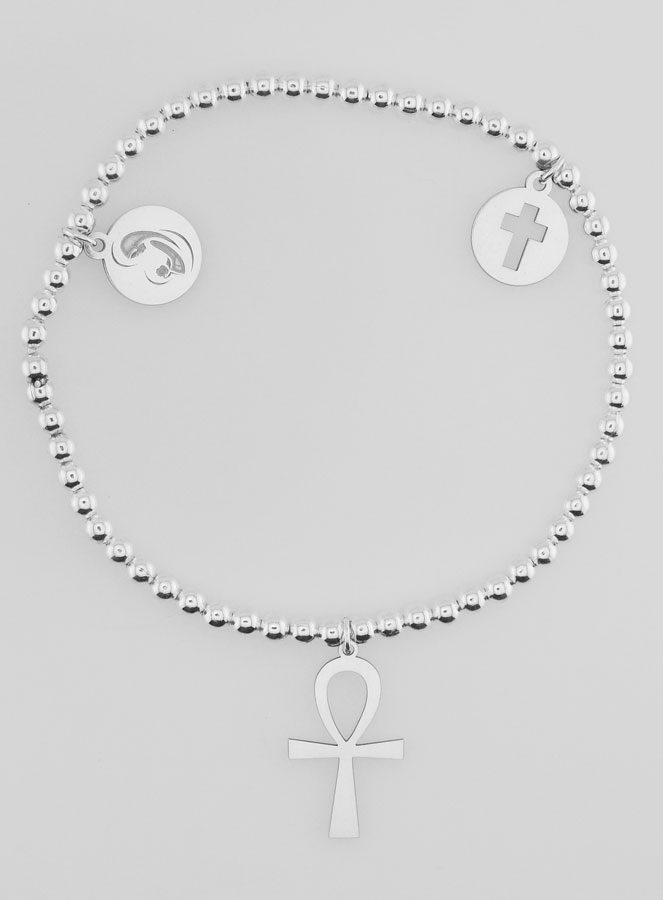 Bracelet Boule 2 croix & Vierge - Argent Massif (pic 1)