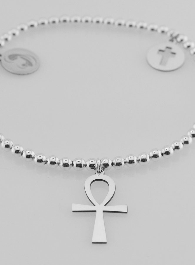 Bracelet Boule 2 croix & Vierge - Argent Massif (pic 2)