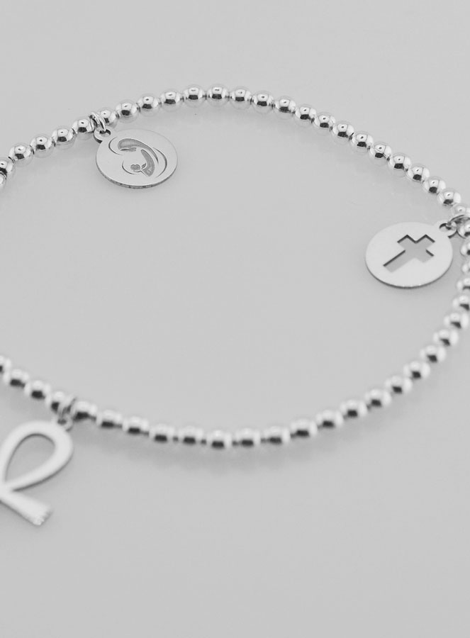 Bracelet Boule 2 croix & Vierge - Argent Massif (pic 4)