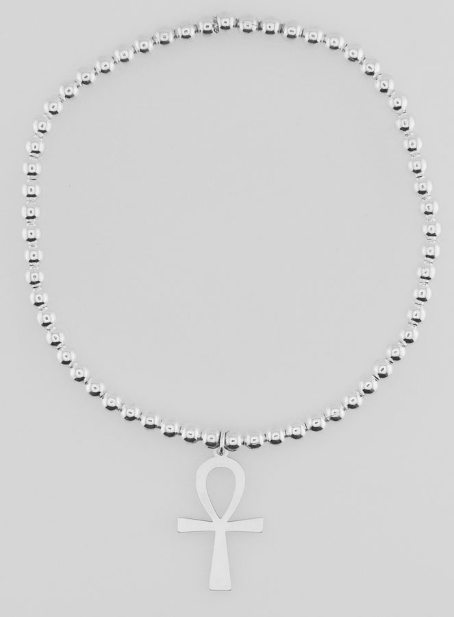 Bracelet Boule Croix Egyptienne - Argent Massif (pic 1)