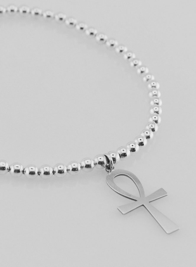 Bracelet Boule Croix Egyptienne - Argent Massif (pic 3)