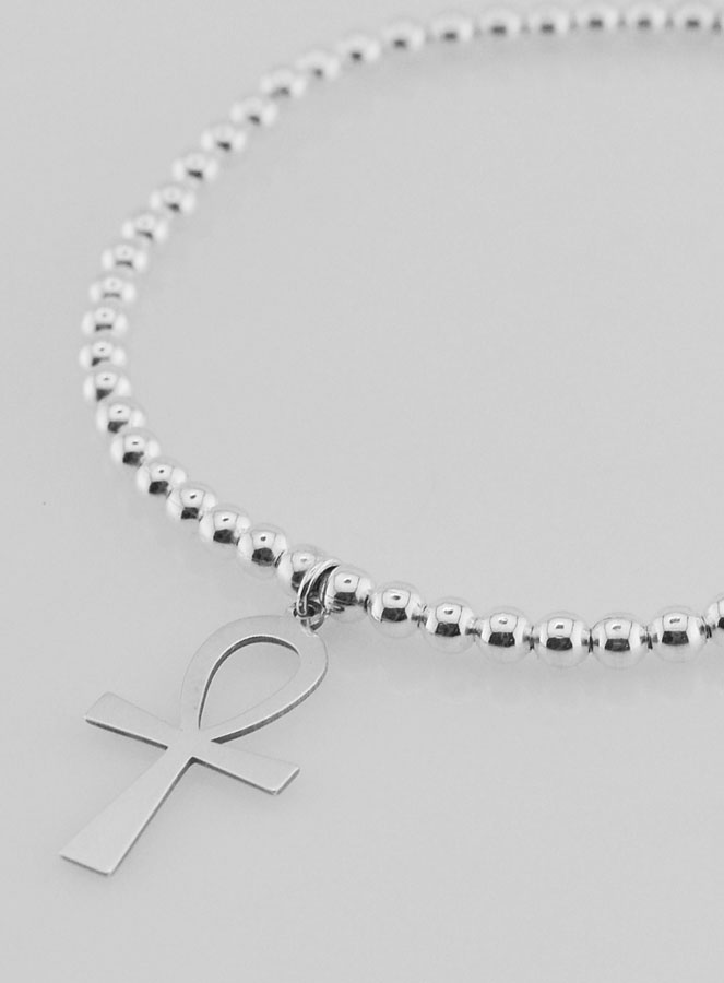Bracelet Boule Croix Egyptienne - Argent Massif (pic 4)