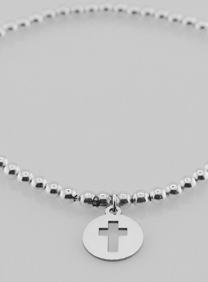 Bracelet Boule Croix Ajourée - Argent Massif (pic 2)