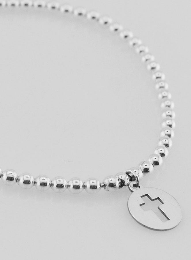 Bracelet Boule Croix Ajourée - Argent Massif (pic 3)
