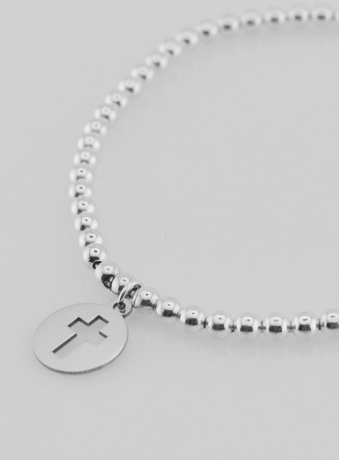 Bracelet Boule Croix Ajourée - Argent Massif (pic 4)