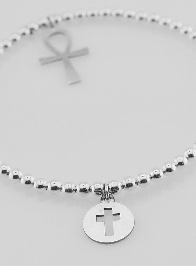 Bracelet Boule 2 Croix - Argent Massif (pic 3)