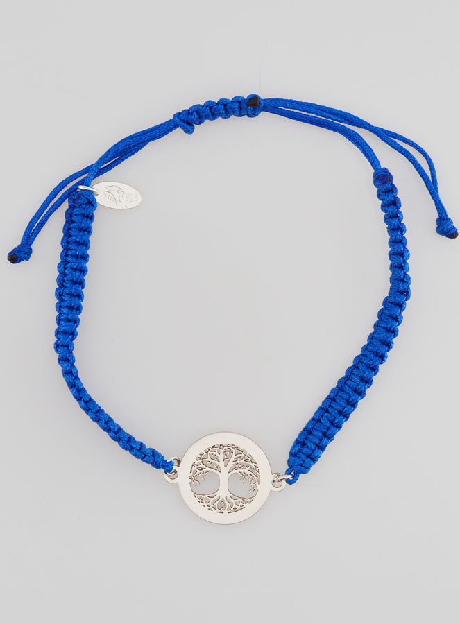 Bracelet Corde Tressée Bleue - Arbre de Vie Argent (pic 1)