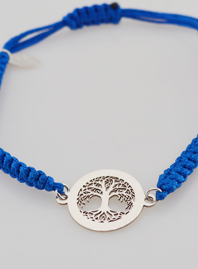 Bracelet Corde Tressée Bleue - Arbre de Vie Argent (pic 2)