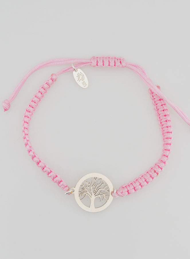 Bracelet Corde Tressée Rose - Arbre de Vie Argent (pic 1)