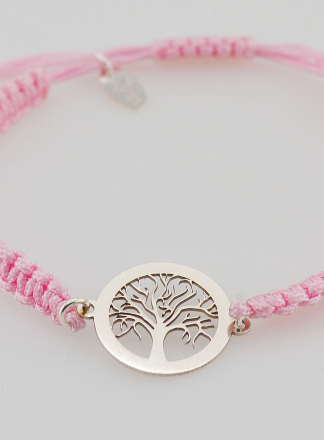 Bracelet Corde Tressée Rose - Arbre de Vie Argent (pic 2)
