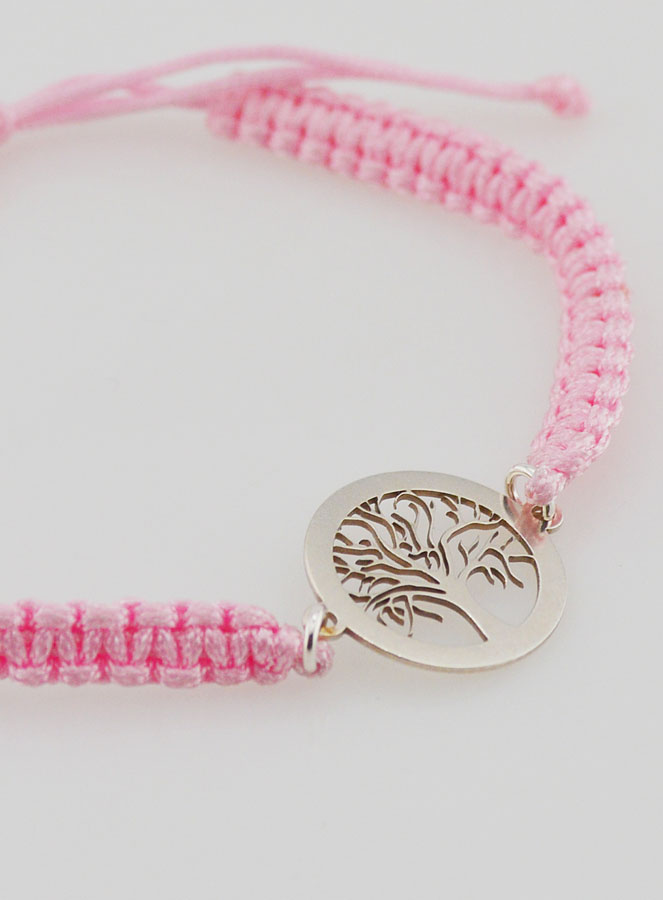 Bracelet Corde Tressée Rose - Arbre de Vie Argent (pic 3)