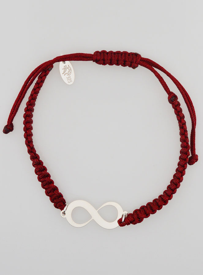 Bracelet Corde Tressée Bordeaux - Symbole Infini Argent (pic 1)