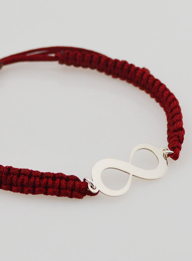 Bracelet Corde Tressée Bordeaux - Symbole Infini Argent (pic 3)