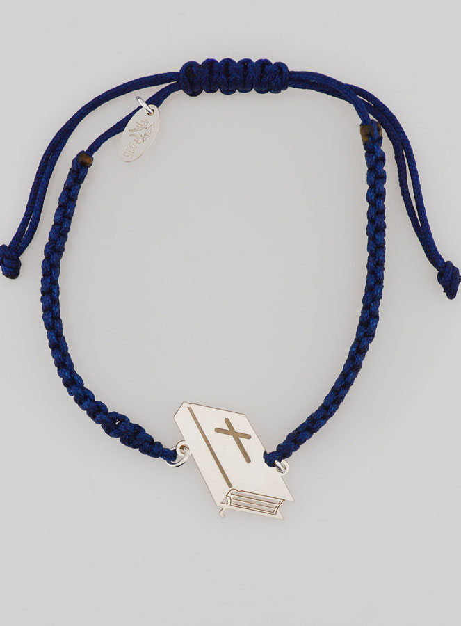 Bracelet Corde Tressée Bleu Marine - Bible Argent (pic 1)