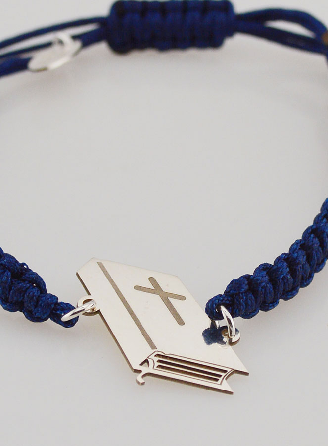 Bracelet Corde Tressée Bleu Marine - Bible Argent (pic 2)