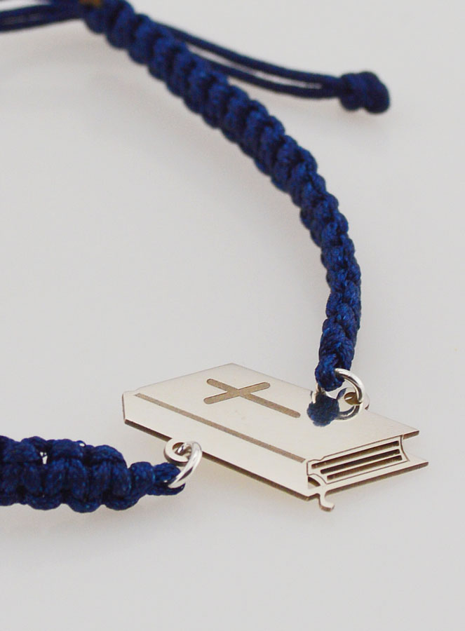 Bracelet Corde Tressée Bleu Marine - Bible Argent (pic 3)