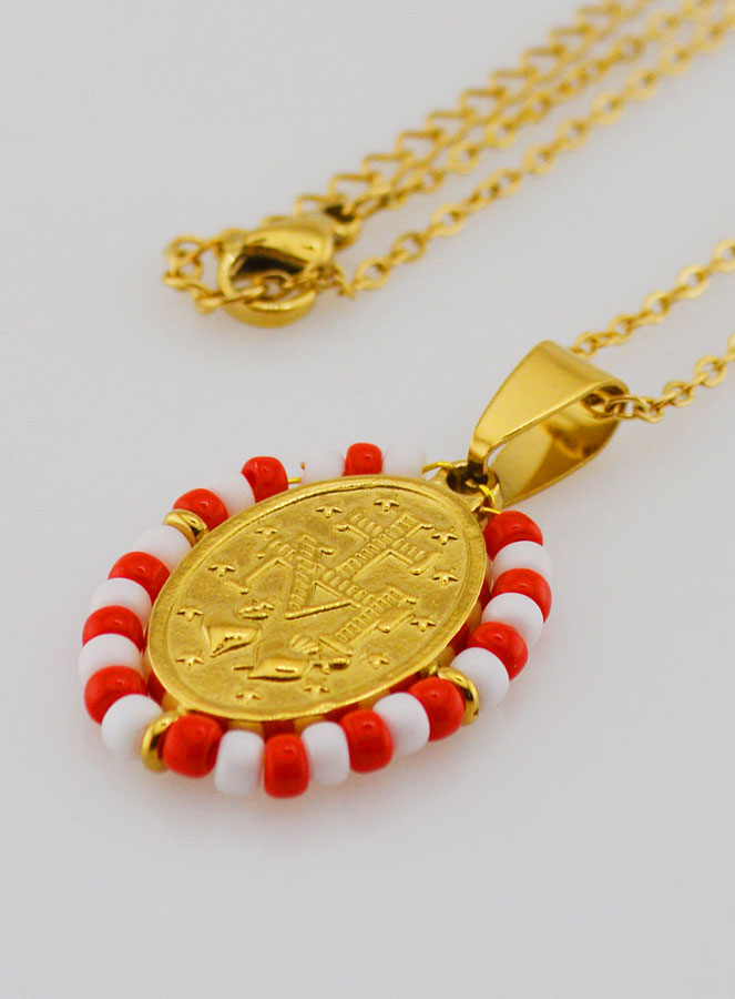 Collier Religieux & Miraculeuse - Perles Rouges & Blanches (pic 2)