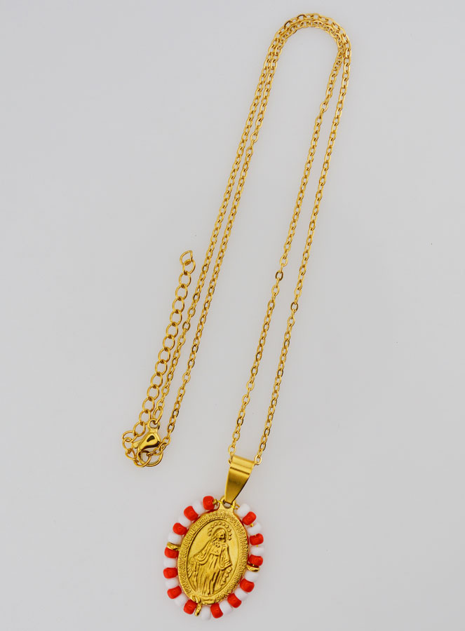 Collier Religieux & Miraculeuse - Perles Rouges & Blanches (pic 3)