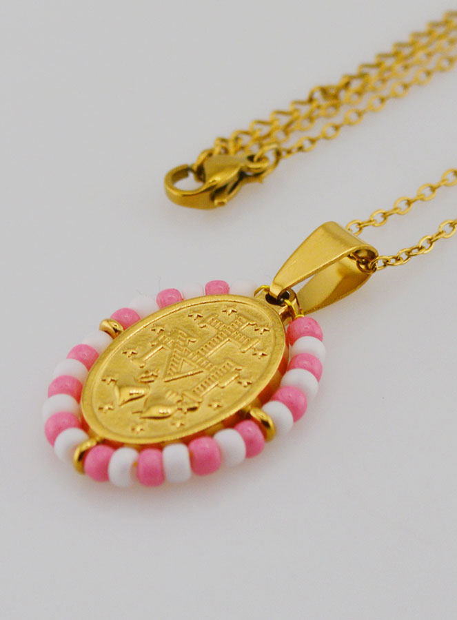 Collier Religieux & Miraculeuse - Perles Roses & Blanches (pic 2)