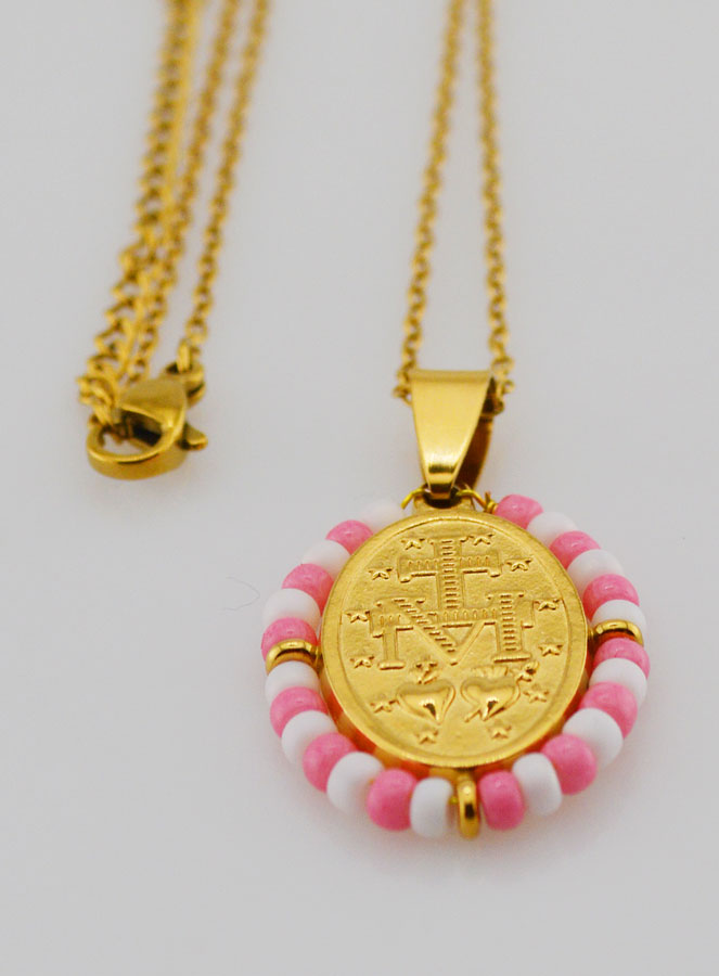 Collier Religieux & Miraculeuse - Perles Roses & Blanches (pic 3)
