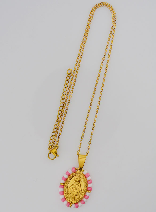 Collier Religieux & Miraculeuse - Perles Roses & Blanches (pic 4)