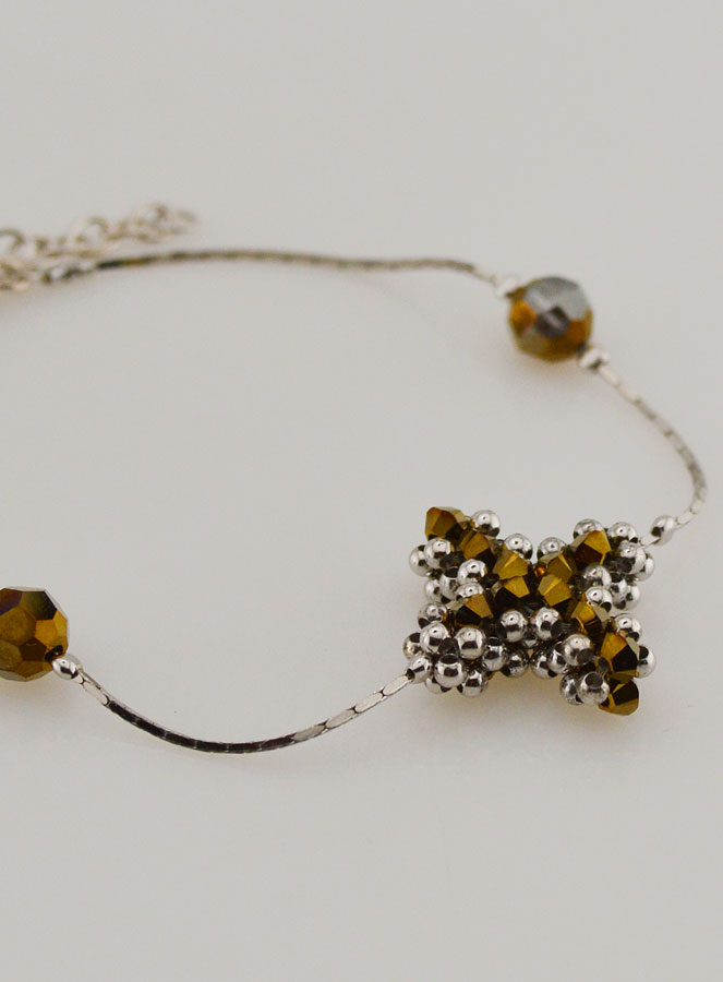 Bracelet Religieux Croix en Cristal Bronze & Argent 925/1000 (pic 3)