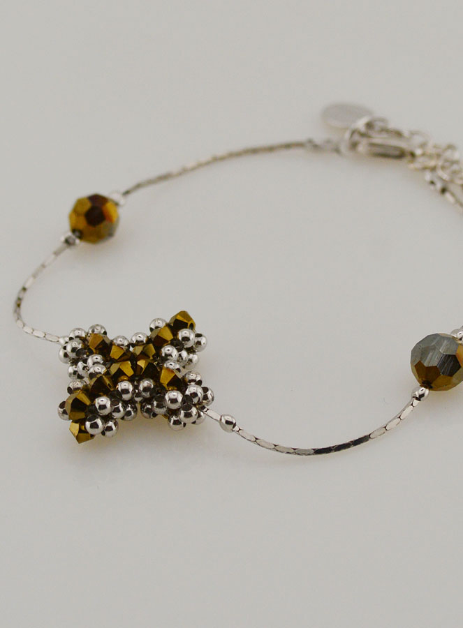 Bracelet Religieux Croix en Cristal Bronze & Argent 925/1000 (pic 4)