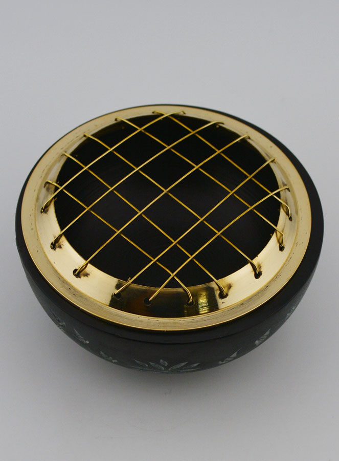 Brûle-Encens en Stéatite Noire et Laiton - 9cm (pic 2)