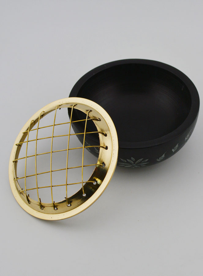 Brûle-Encens en Stéatite Noire et Laiton - 9cm (pic 4)