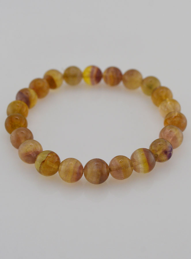 Bracelet en Pierres de Fluorite Jaune & Violette AA - 8mm (pic 2)
