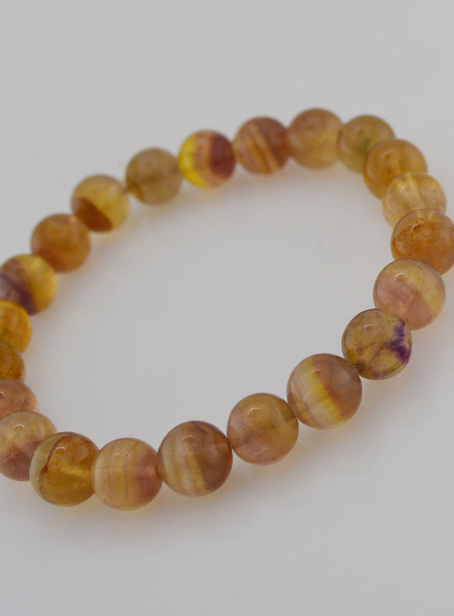 Bracelet en Pierres de Fluorite Jaune & Violette AA - 8mm (pic 4)