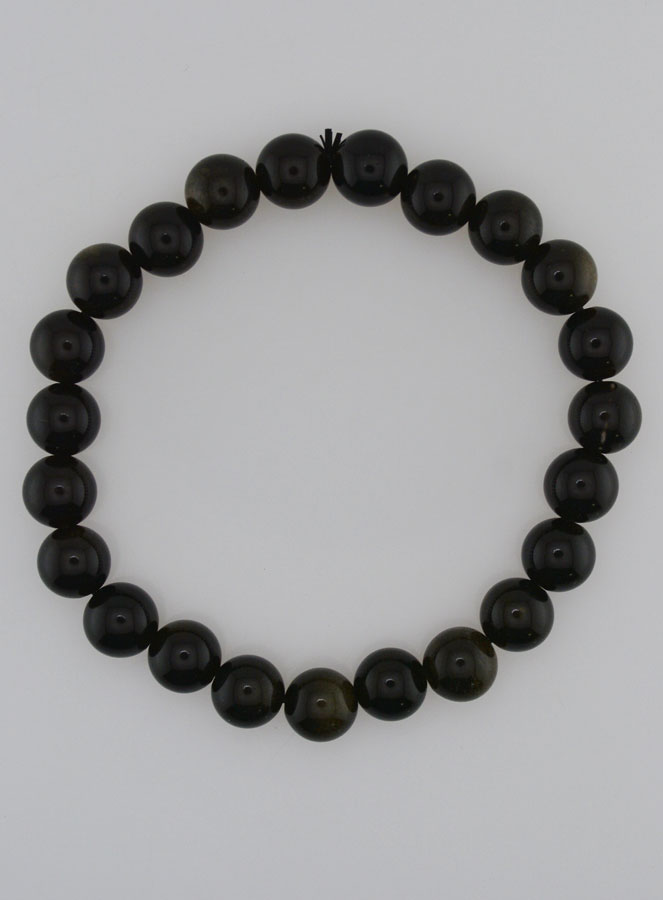 Bracelet en Pierre d'Obsidienne Noire Dorée - 8mm (pic 1)