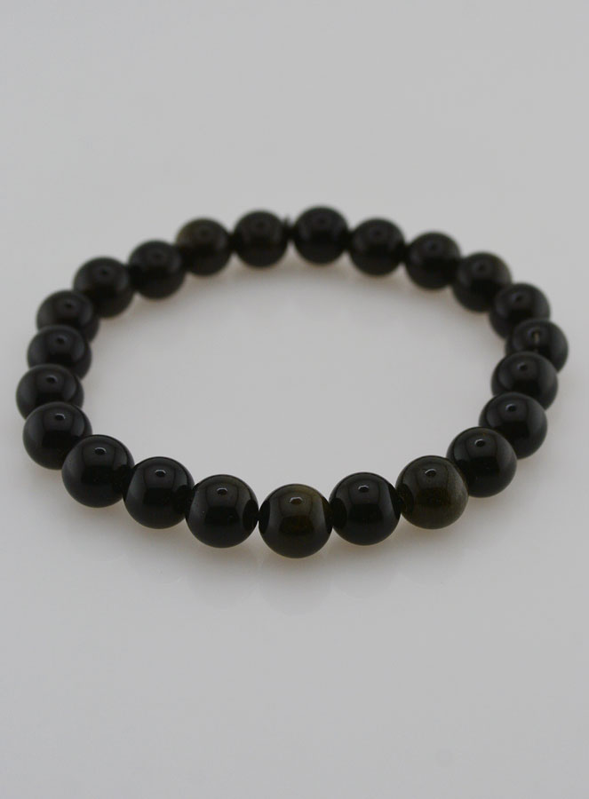 Bracelet en Pierre d'Obsidienne Noire Dorée - 8mm (pic 2)