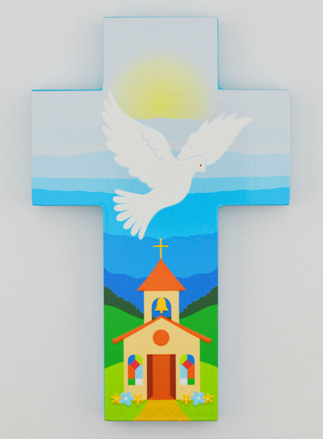 Croix Souvenir de Confirmation en Bois - Colombe (pic 1)
