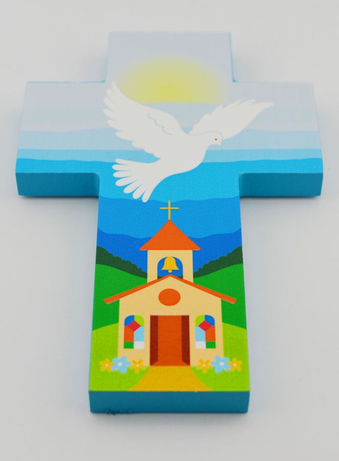 Croix Souvenir de Confirmation en Bois - Colombe (pic 2)