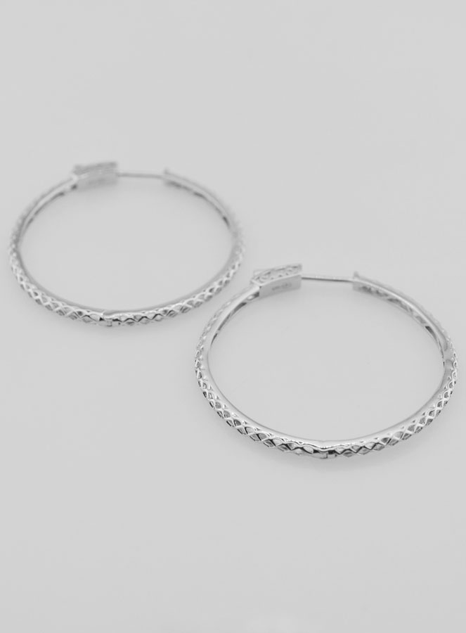 Créoles Ajourées Croisillons 40mm - Argent 925 Rhodié (pic 2)