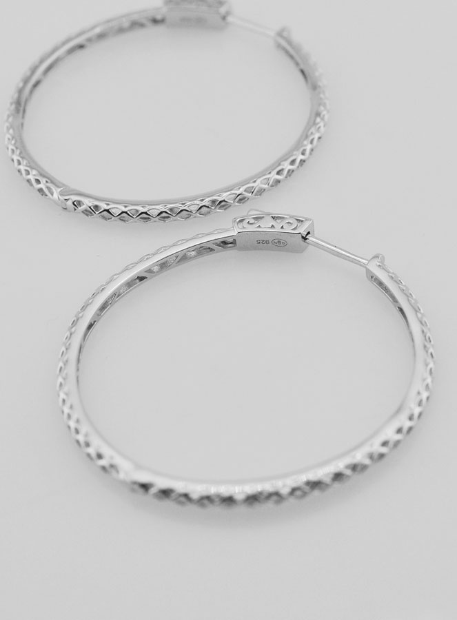 Créoles Ajourées Croisillons 40mm - Argent 925 Rhodié (pic 3)