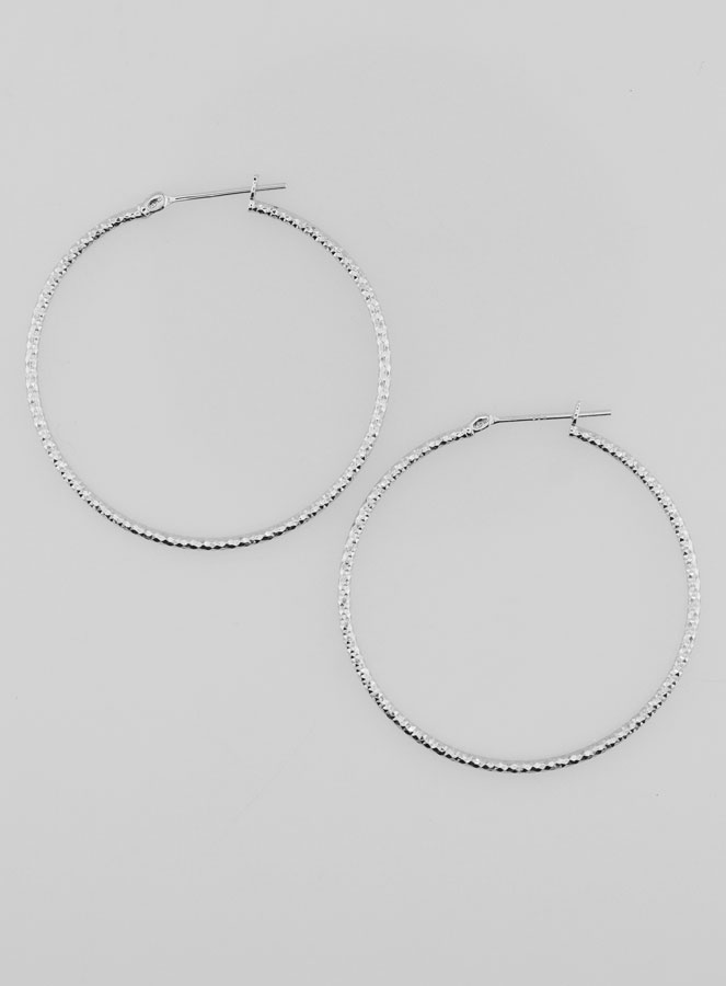 Créoles Martelées en Argent 925 Rhodié - 40mm (pic 1)
