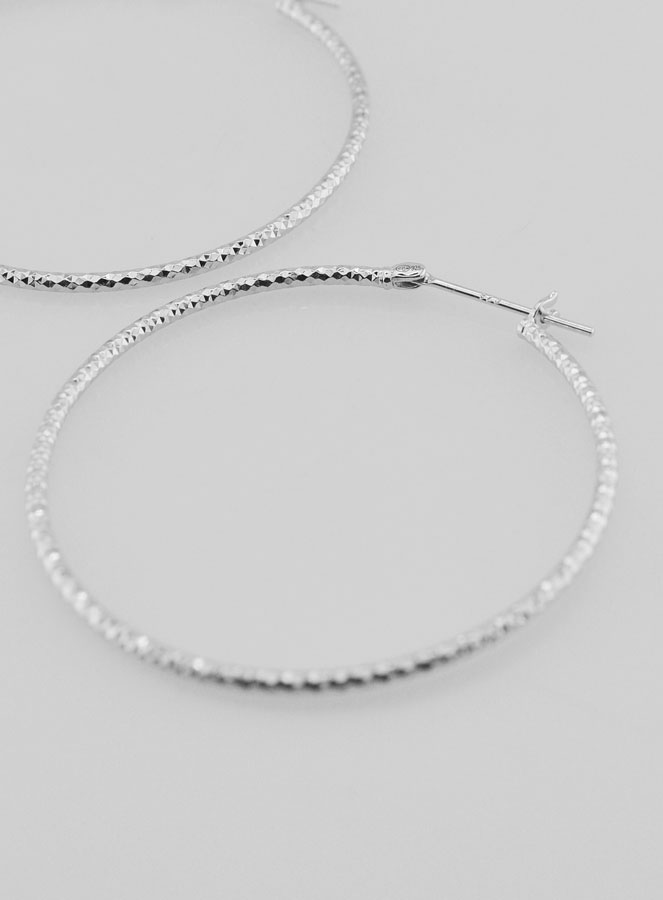 Créoles Martelées en Argent 925 Rhodié - 40mm (pic 3)