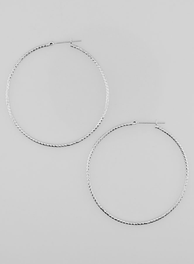 Créoles Martelées en Argent 925 Rhodié - 50mm (pic 1)