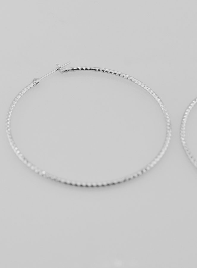 Créoles Martelées en Argent 925 Rhodié - 50mm (pic 4)