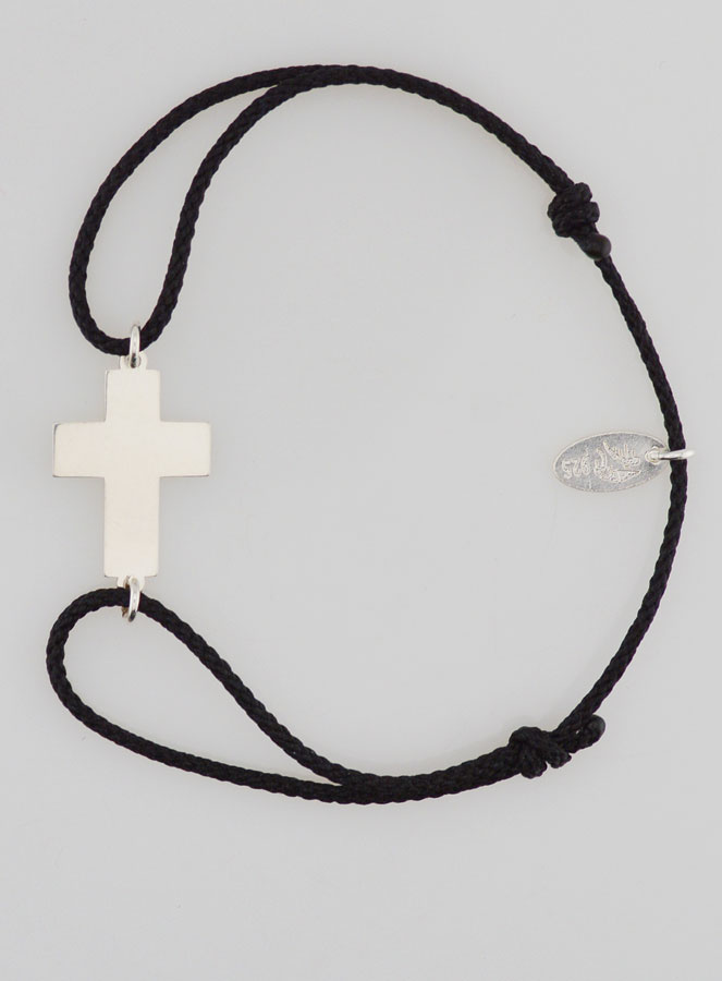 Bracelet Argent et Corde Noire Avec Croix (pic 1)